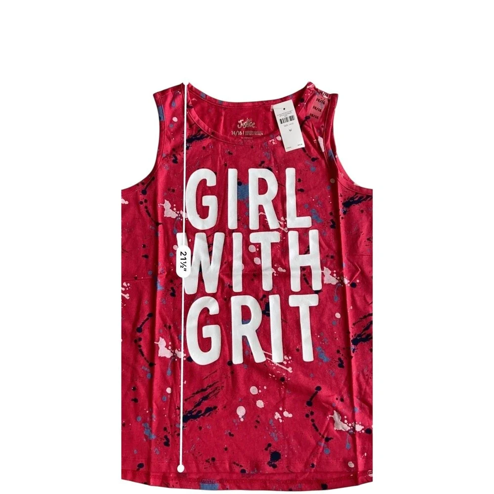 Justice Girls Lot of 2‎ Tank Tops size 14/16 Unicorn Glitter USA Americana Tween